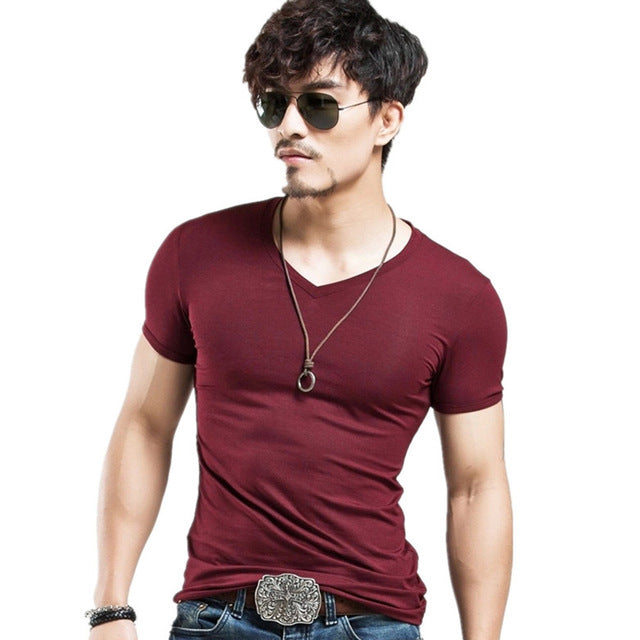 Elastic V neck Casual Mens T Shirt in 20 Colours The Clothing Company Sydney