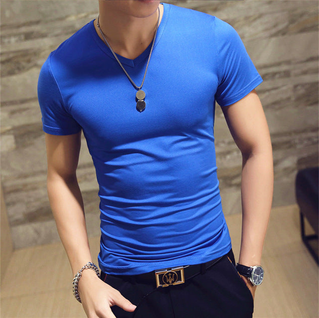 Elastic V neck Casual Mens T Shirt in 20 Colours The Clothing Company Sydney