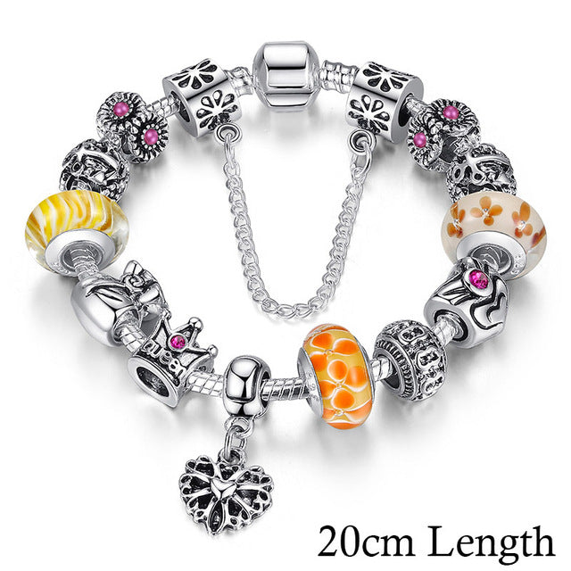 Fashion Jewelry Silver Charms Bracelet & Bangles With Queen Crown Beads Bracelet The Clothing Company Sydney