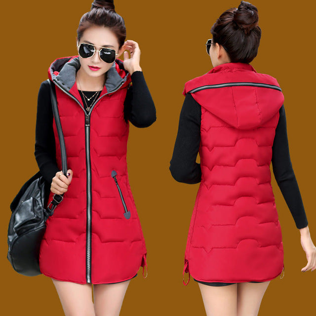 Autumn Winter Hooded Long Vest PufferJacket The Clothing Company Sydney
