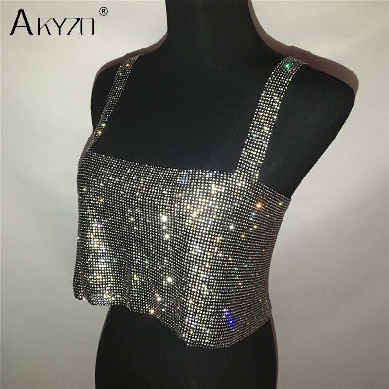 Backless Rhinestone Metal Crystal Diamonds Sequined Night Club Party Wear Crop Top The Clothing Company Sydney