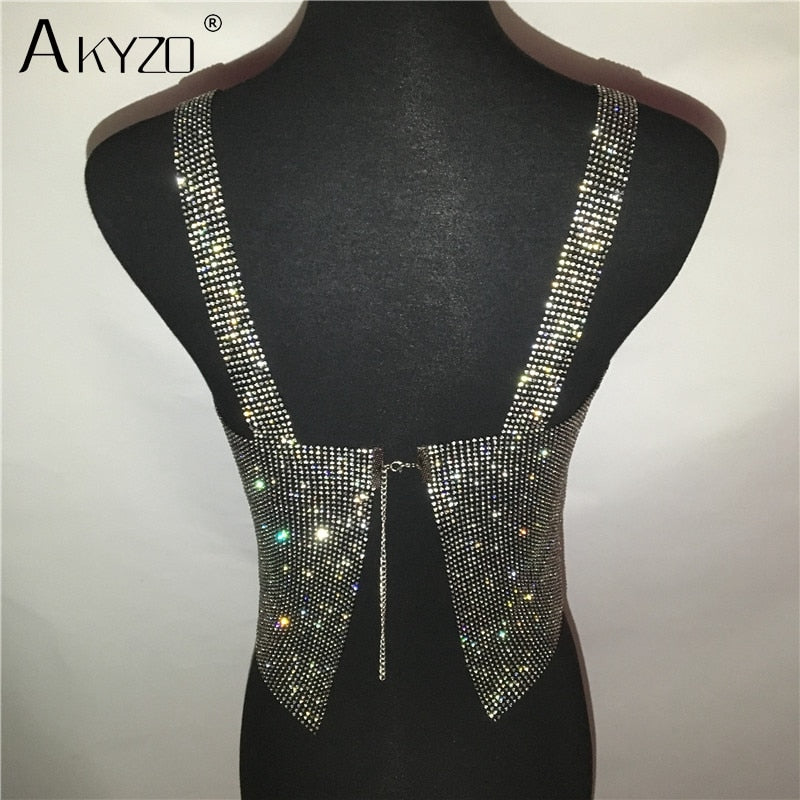 Backless Rhinestone Metal Crystal Diamonds Sequined Night Club Party Wear Crop Top The Clothing Company Sydney