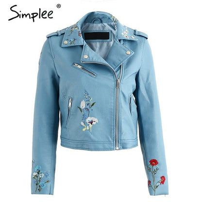 Embroidery faux leather coat Motorcycle zipper wine red leather jacket women Fashion cool outerwear winter jacket The Clothing Company Sydney