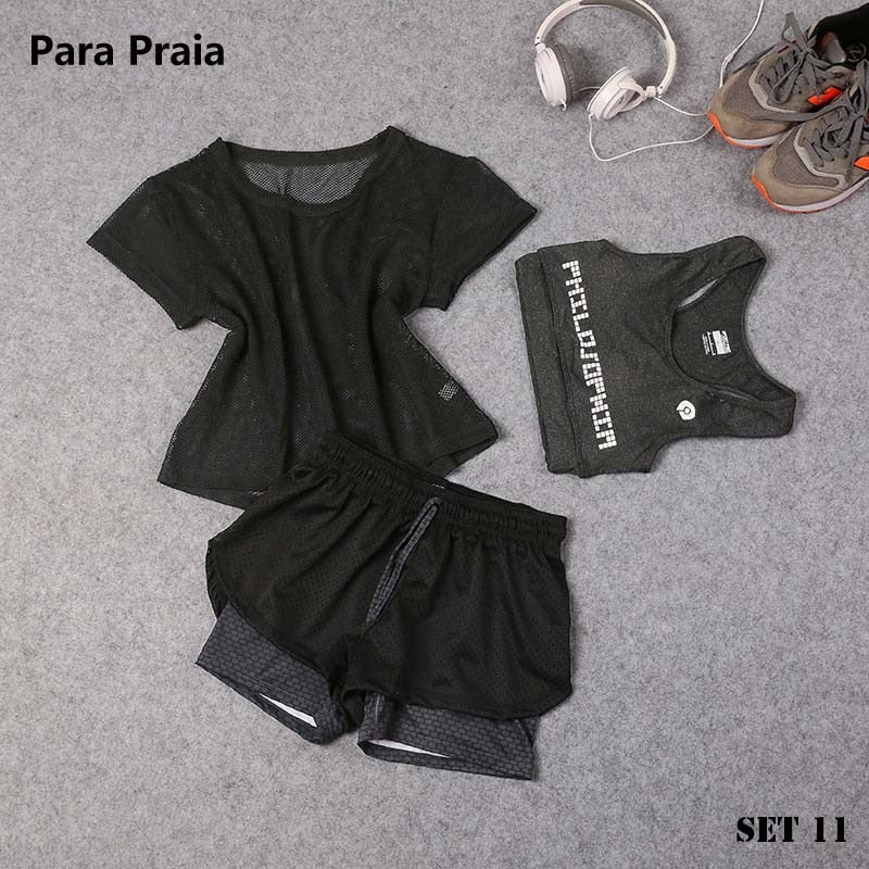 Three Piece Yoga Set Sport Shirt for Women Sports bra Fitness Flare Pants Tracksuit Gym Leggings in 15 styles The Clothing Company Sydney