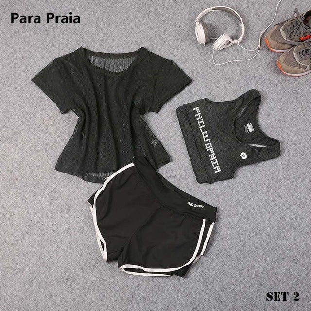 Three Piece Yoga Set Sport Shirt for Women Sports bra Fitness Flare Pants Tracksuit Gym Leggings in 15 styles The Clothing Company Sydney