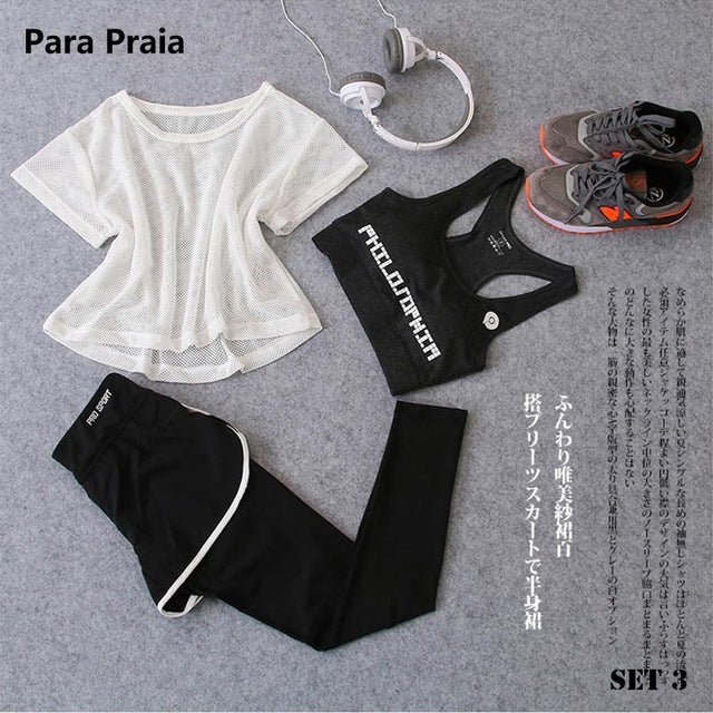 Three Piece Yoga Set Sport Shirt for Women Sports bra Fitness Flare Pants Tracksuit Gym Leggings in 15 styles The Clothing Company Sydney