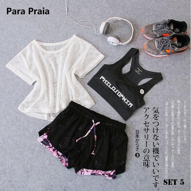 Three Piece Yoga Set Sport Shirt for Women Sports bra Fitness Flare Pants Tracksuit Gym Leggings in 15 styles The Clothing Company Sydney