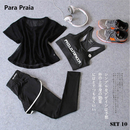 Three Piece Yoga Set Sport Shirt for Women Sports bra Fitness Flare Pants Tracksuit Gym Leggings in 15 styles The Clothing Company Sydney