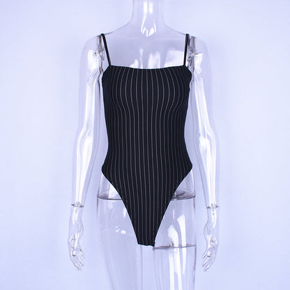 Spaghetti strap striped slash neck backless sexy bodycon bodysuit The Clothing Company Sydney
