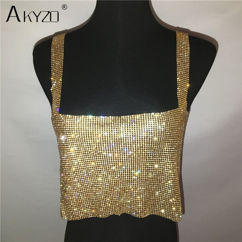 Backless Rhinestone Metal Crystal Diamonds Sequined Night Club Party Wear Crop Top The Clothing Company Sydney