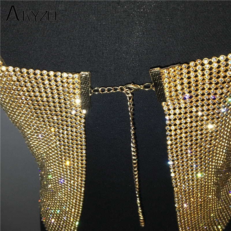 Backless Rhinestone Metal Crystal Diamonds Sequined Night Club Party Wear Crop Top The Clothing Company Sydney