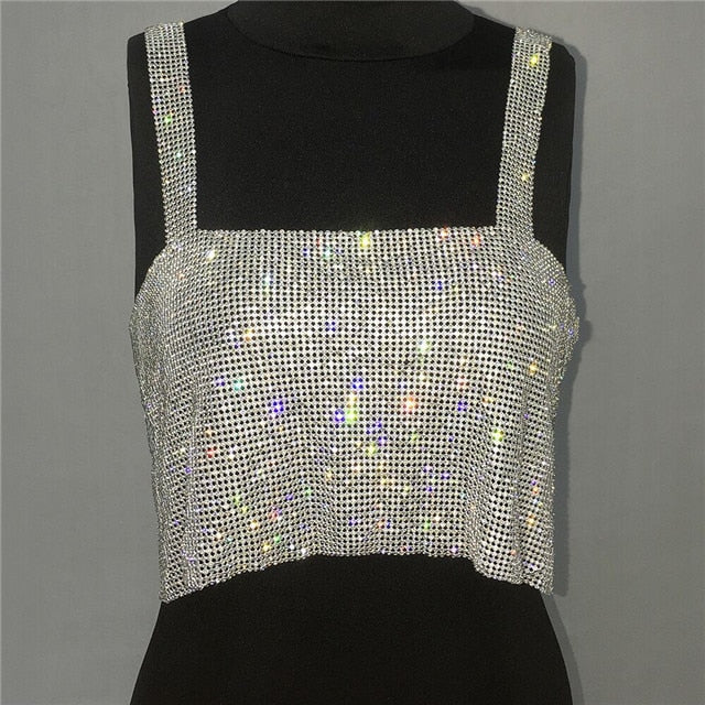 Backless Rhinestone Metal Crystal Diamonds Sequined Night Club Party Wear Crop Top The Clothing Company Sydney