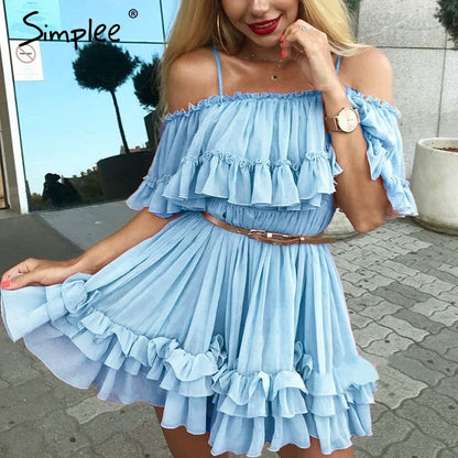 Elegant ruffle off shoulder Spaghetti strap chiffon summer dress The Clothing Company Sydney