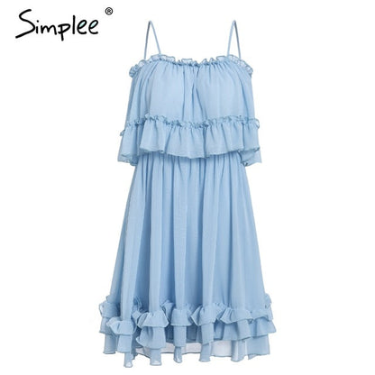 Elegant ruffle off shoulder Spaghetti strap chiffon summer dress The Clothing Company Sydney