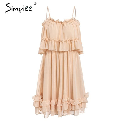 Elegant ruffle off shoulder Spaghetti strap chiffon summer dress The Clothing Company Sydney