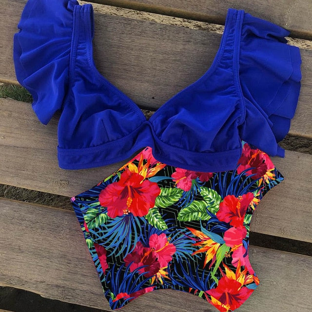 Floral Ruffled Hem Bikini Set Women Flora V-neck High waist Two Piece Swimsuit The Clothing Company Sydney