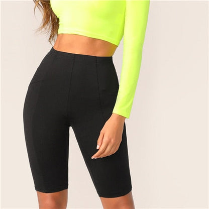 Black Solid High Waist Solid Cycling Athleisure Crop Fitness Short Summer Ladies Basics Workout Leggings The Clothing Company Sydney