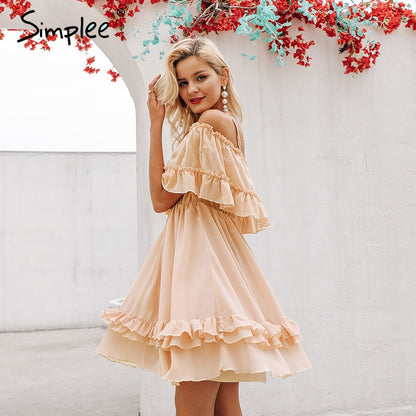 Elegant ruffle off shoulder Spaghetti strap chiffon summer dress The Clothing Company Sydney